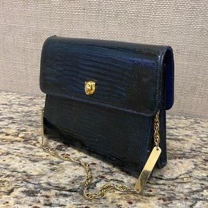 Vintage BLOCK dark emerald green reptile leather shoulder bag